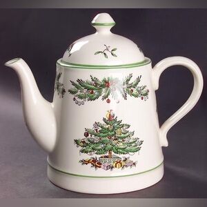 RARE! Spode Christmas Tree Garland Teapot 🫖 Earthenware Terracotta Tea Kettle‎